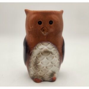 Ceramic Owl Candle Holder With Candle Brown White Rustic Farmhouse Home Decor